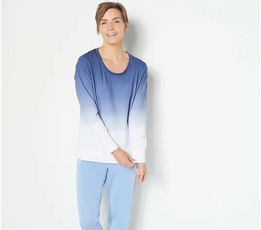 Fit 4 All Carrie Wightman Ombre Dye Knit Top XXS Blue White Long Sleeve QVC NWOT
